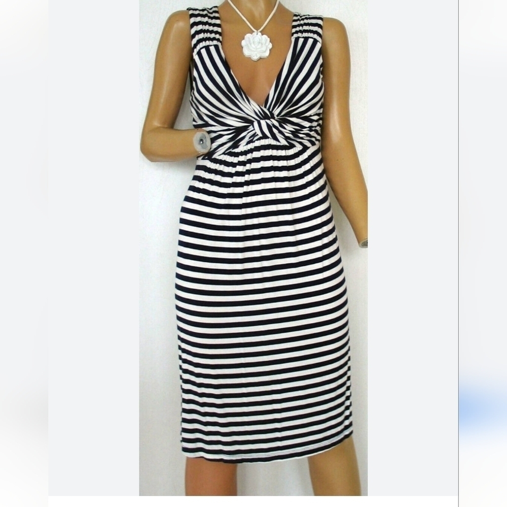 SPENSE Tank Dress Stretchy Casual Blue & White Stripes-Large